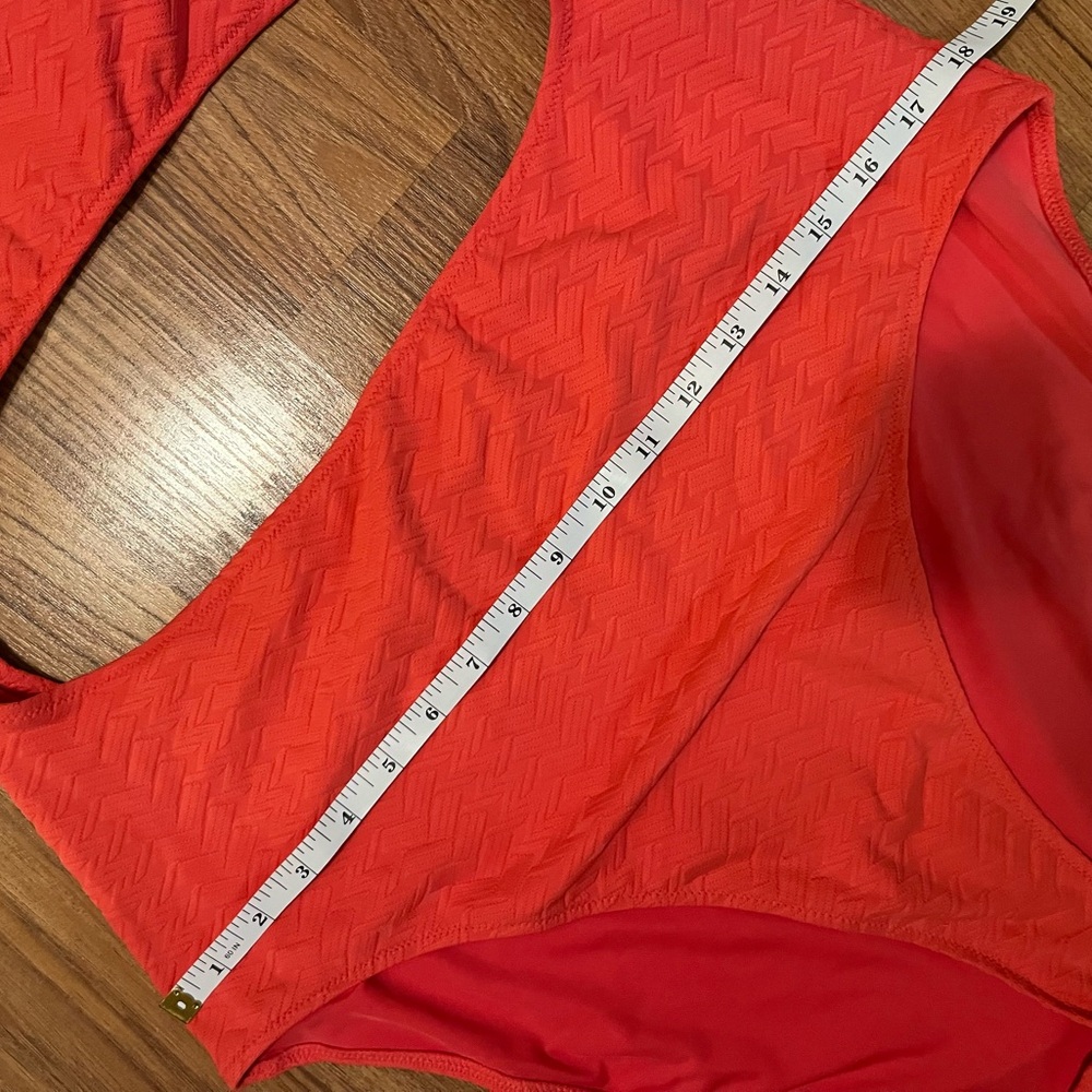 Aerie Women’s Swim One Piece Cutout Scoop Neck Jacquard NWT Calypso Red XXL long - Picture 7 of 9